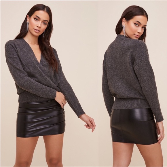 ASTR
The Label Pleated Wrap Front Sweater In Charcoal S - Picture 3 of 9